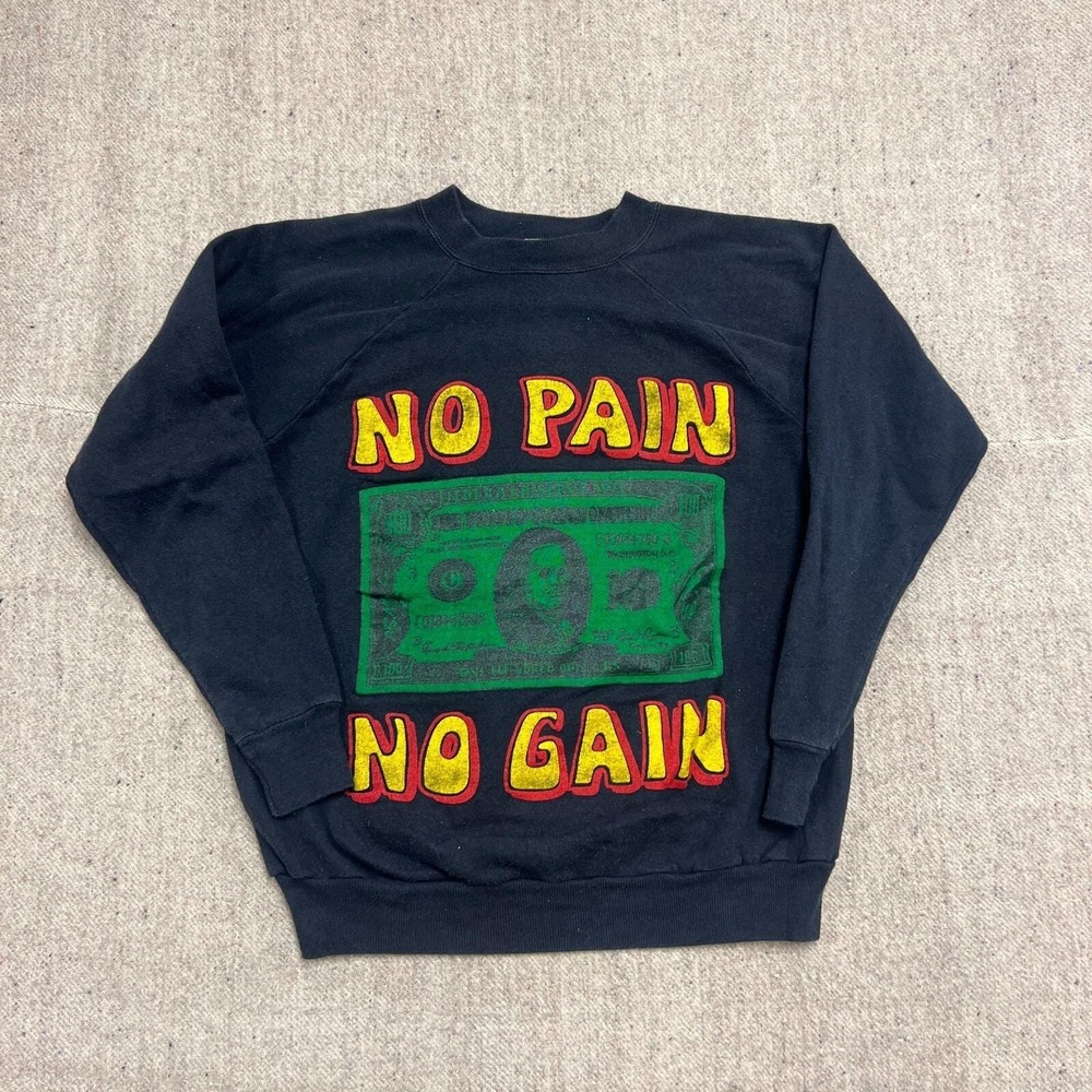 Vintage No Pain No Gain Sweatshirt‎ Mens Large Black 1990s Rap Tee